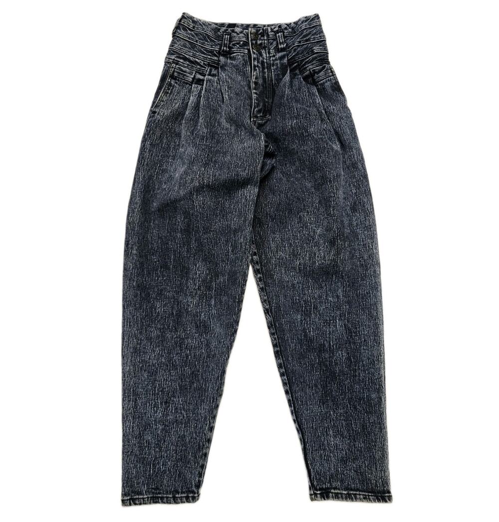 Vtg 80s Corniche Blue Acid Wash Pleated Jeans High Rise Barrel Mom Size 26